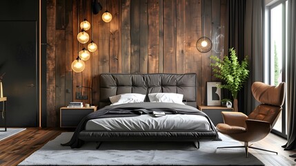 Scandinavian style interior design of modern bedroom