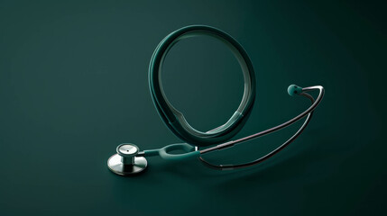 Realistic stethoscope mockup on dark green, perfect for medical professionals. AI generative technology enhances mockup photography.