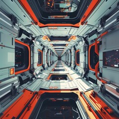 3D render pop art of a hightech space station, viewed from the perspective of an astronaut in a classic styles color, illustration template