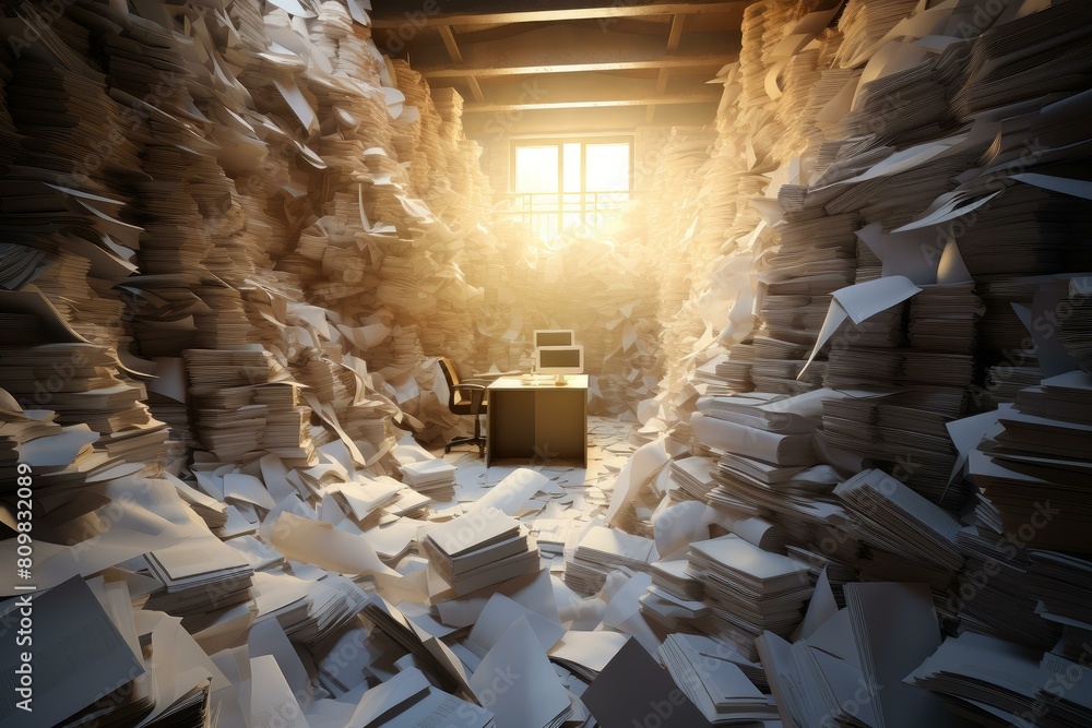 Aufkleber multicolored stack paper office file. report table. generate ai