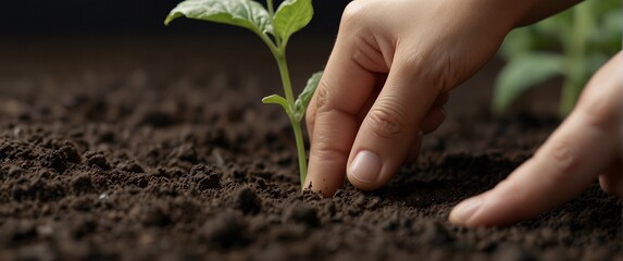 Expert hand of farmer checking soil health before growth a seed of vegetable or plant seedling, Business or ecology concept, analyze complex data sets in real-time, with a digital interface overlaid o