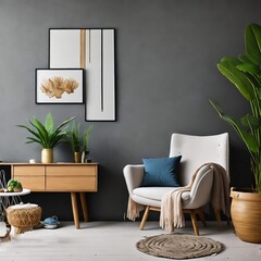 modern living room with furniture created with Generative AI technology
