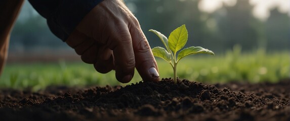 Expert hand of farmer checking soil health before growth a seed of vegetable or plant seedling, Business or ecology concept, analyze complex data sets in real-time, with a digital interface overlaid o