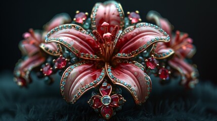 Fototapeta premium Scarlet Splendor: A Close-Up of a Majestic Red Flower Brooch. Generative AI