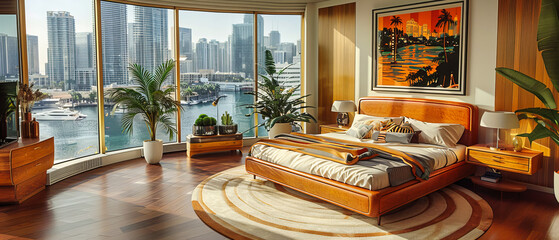 Modern Cityscape at Twilight, Illuminated Skyscrapers and Reflective Water, Urban Travel and Luxury Tourism Scene