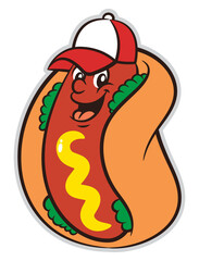 Hotdog cartoon characters wearing hat. Best for sticker, logo, and mascot with street food themes