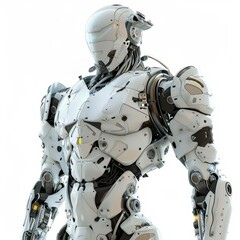 A futuristic robot ensemble, engineered for advanced tasks and operations, model isolated white background