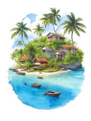 Marshall Islands Country Landscape Watercolor Illustration Art