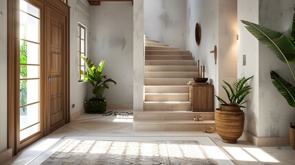 staircase, apartment, beam, contemporary, ethnic, floor, hall, corridor, interior, mediterranean, room, carpet, step, doorway, entrance, vestibule