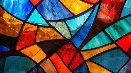 Vibrant Stained Glass Window in Vivid Colors, Modern Church Décor