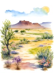 Mauritania Country Landscape Watercolor Illustration Art