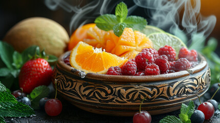 Wooden Bowl With Fruit on Table