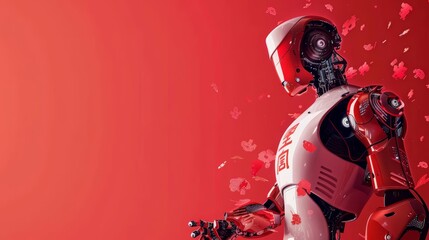 Fototapeta premium Chinese art style creative design intertwines with innovative robotics technology
