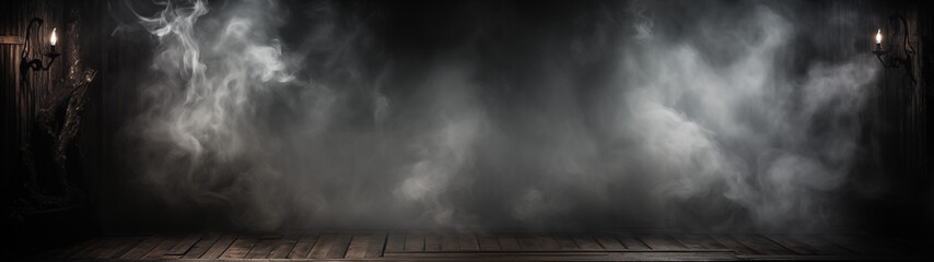 Mystical Hallway with Candle-lit Sconces and Ethereal Smoke