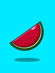 Watermelon slice vactor illustration, fresh red watermelon slice cartoon character, watermelon image with background 
