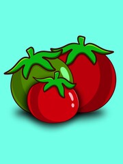 Fresh tomatoes vactor illustration, cute tomatoes cartoon character 