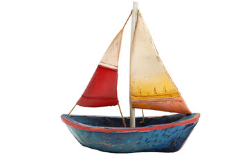 Vintage Painted Sailboat Model - Isolated on White Transparent Background, PNG
