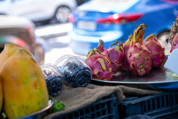 Bazaar selling summer fruits in shop showing plenty types of fruits and variations of choices