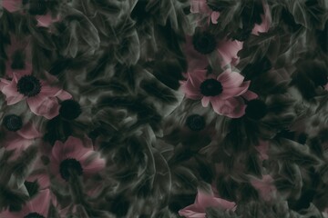 Watercolor anemones seamless pattern