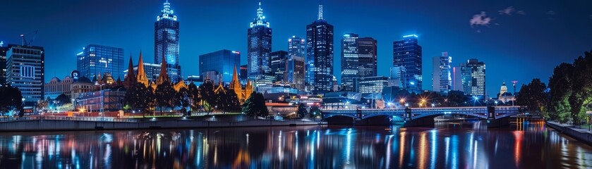 Featuring a bustling urban skyline at night, the image provides ample copy space, ideal for city tourism and business promotions