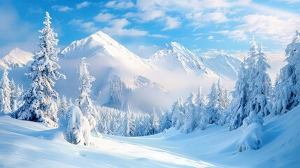 Featuring a snowy mountain landscape, this image is perfect for winter sports and travel destinations, inviting adventurous spirits