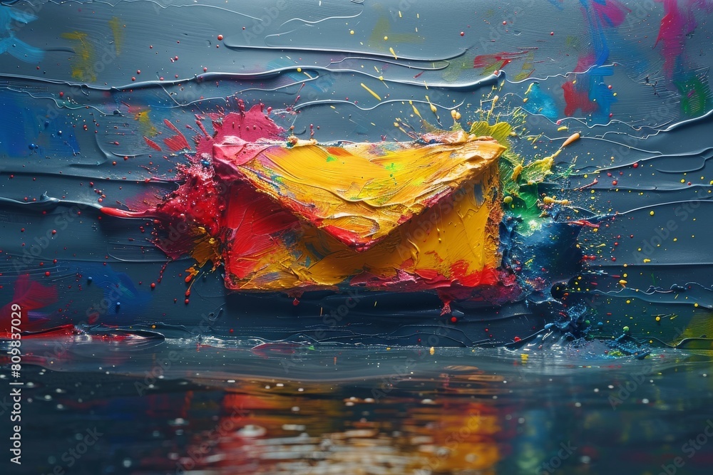 Poster an envelope explodes in a dynamic display of vivid colors, symbolizing creativity and energetic expr