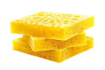 Stack of Yellow Cleaning Sponges Isolated on White Transparent Background, PNG
