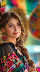 Fototapeta premium Woman in colorful dress posing for picture