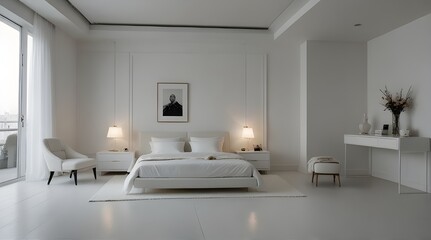 Comfortable bed with soft white mattress, blanket and pillows indoors.generative.ai