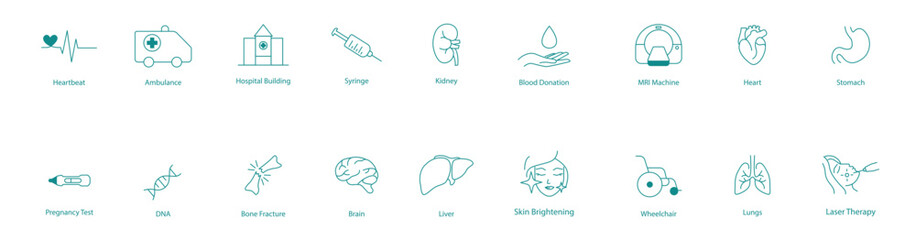 Emergency Services and Comprehensive Organ Health Vector Icon Collection