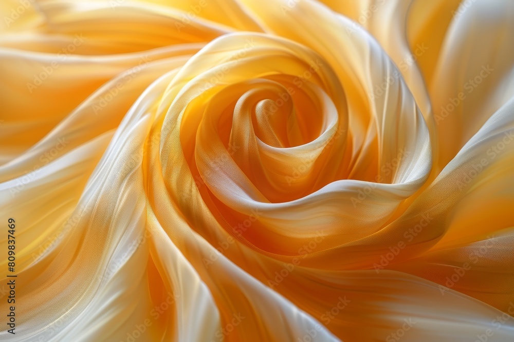 Poster a mesmerizing close-up shot capturing the smooth texture and vibrant colors of satin in a spiraling 