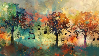 Imagine a world where trees communicate through musical notes, a concept rendered in abstract art, setting the stage for a banner concept