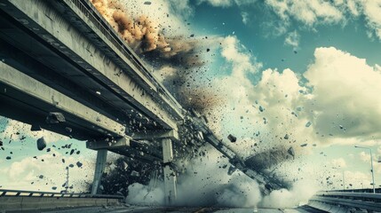 Explosion on a bridge over the river