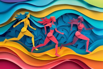 Obraz premium Neon color of the Olympic Games encapsulates the spirit of competition in paper art styles, elevating every sport into an illustration template