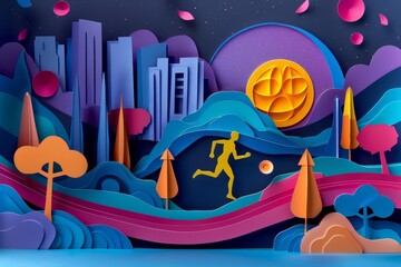 Neon color of the Olympic Games encapsulates the spirit of competition in paper art styles, elevating every sport into an illustration template