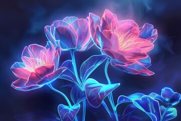 Neon style of Mothers Day flowers blooms in the digital age, rendered in synthwave color, creating an eternal spring on a kawaii template