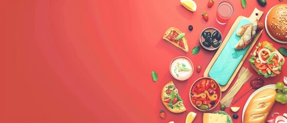 Minimal banner of food tours in cinematic styles, exploring culinary delights, with big copy space