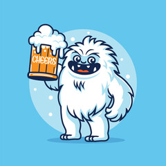 Cheering Yeti Yelled happily Illustration Vector Design