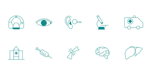 MRI Machine, Human Eye, Ear Examination, and More Medical Icons Set