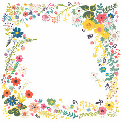 Obraz premium flower frame illustration, frame made of flowers, poster illustration, flower Wreath, background, poster, wedding, card,