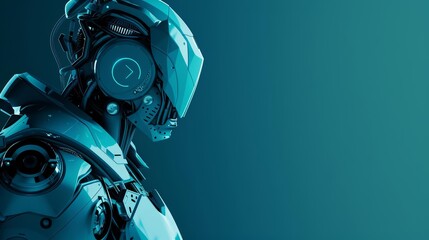 Solid HUD icon of advanced robotics, portraying the future of artificial intelligence in industry, with a sleek paper art style, banner sharpen with copy space