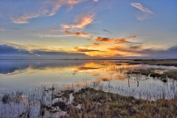 Sunset over the lake in Iceland