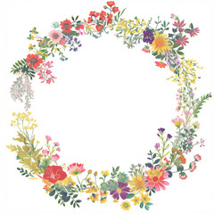 flower frame illustration, circle frame made of flowers, poster illustration, flower Wreath, background, poster, wedding, card, 