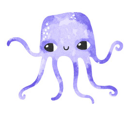 Funny blue jellyfish. Underwater sea life Simple drawing in Scandinavian style. Hand drawn medusa illustration on isolated background