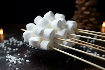 Sticky Stick delicious puffy marshmallows. Eat chewy dessert after cooking. Generate Ai