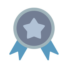 award badge flat design icon illustration with star and ribbon, graphic element for best quality, guarantee, certification, achievement, and ranking concepts, clean and modern