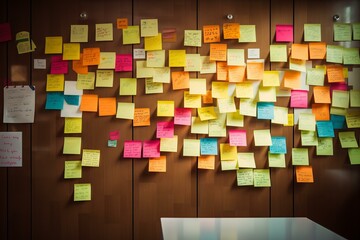 Cluttered Sticky notes board. Business frame note memo list. Generate Ai