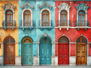 A series of doors leading to famous business districts around the world