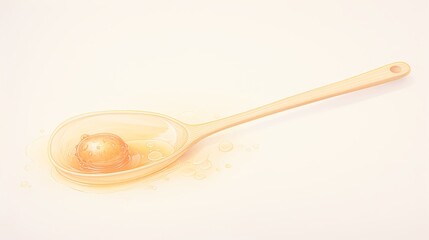 A wooden spoon with honey and a single poached egg in it