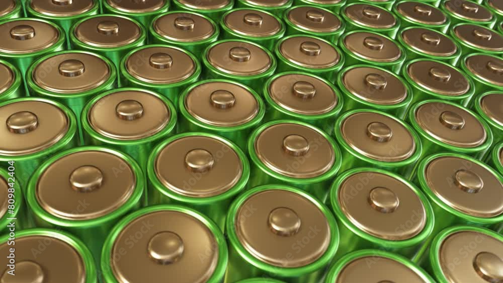 Poster dof tracking camera realistic looping 3d animation of the lithium batteries mass production rendered